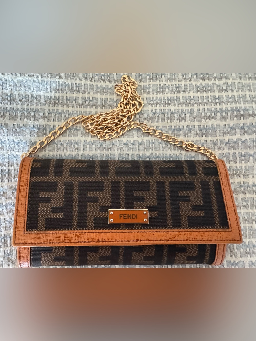 Fendi Zucca and leather long wallet with chain